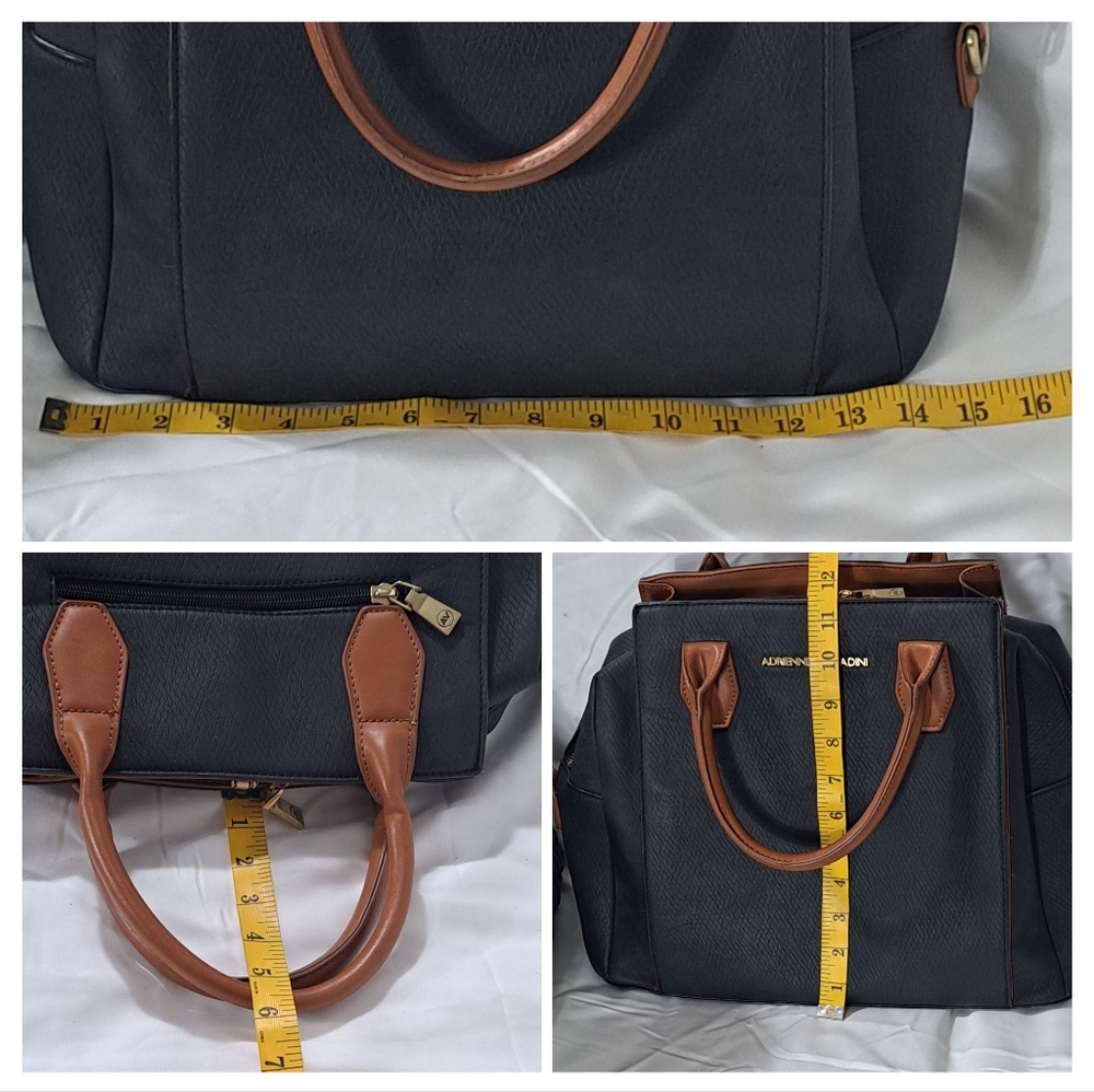 Adrienne Vittadini | Large Black/Brown Faux Leather Dome Satchel Crossbody Bag - Picture 11 of 16